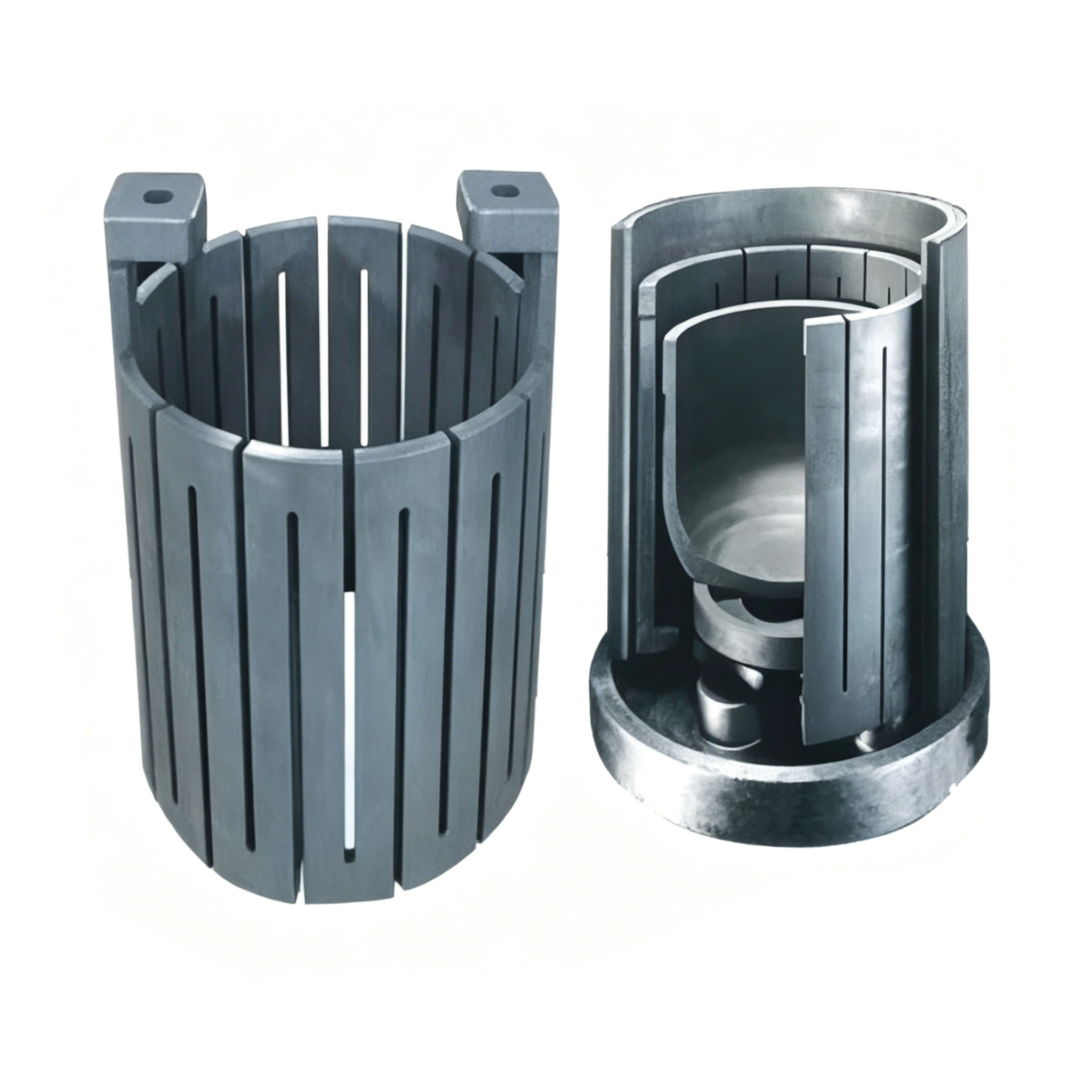 ensemble chauffant en graphite en coupe avec creuset pour four de frittage