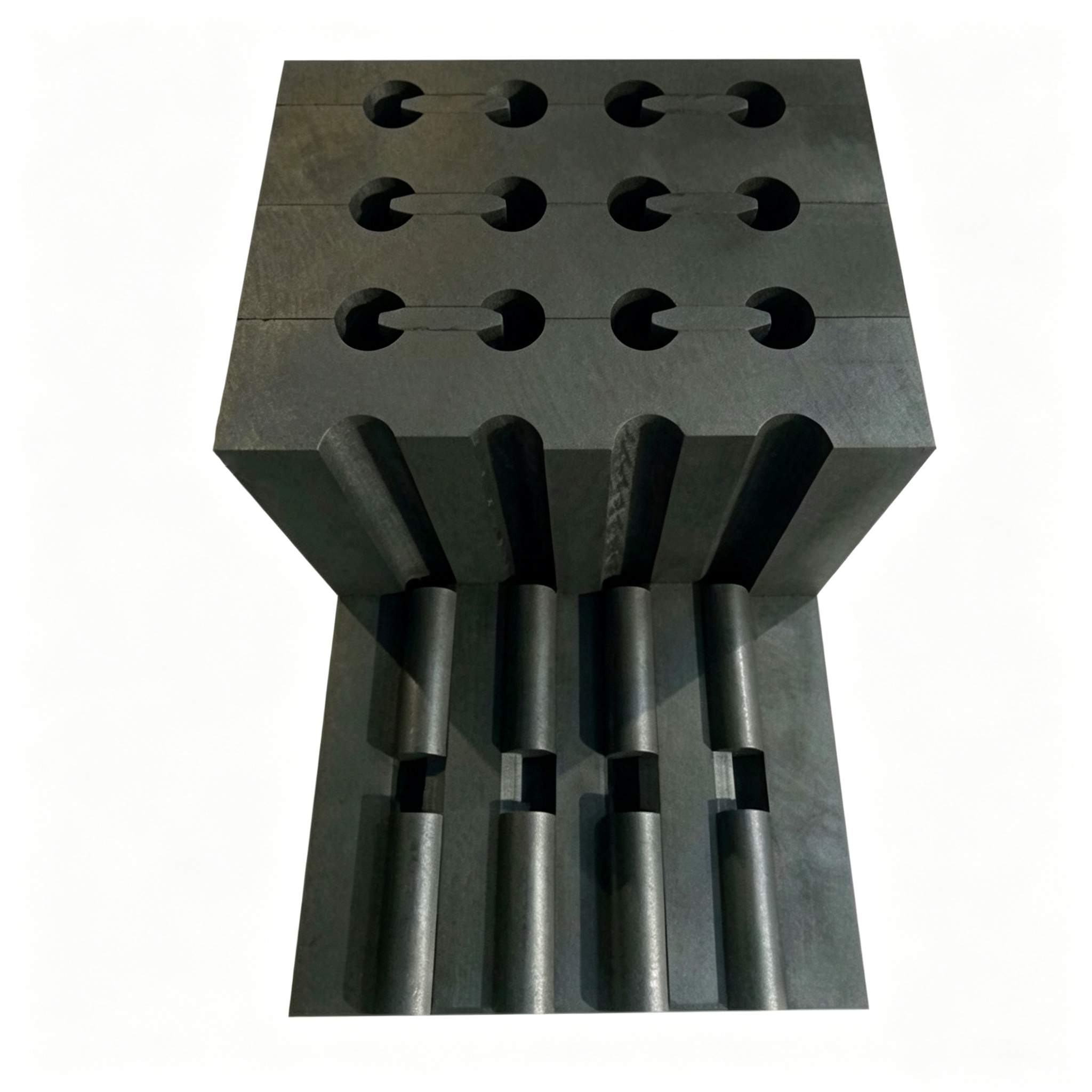 Moule de frittage en graphite &agrave; fente longue connect&eacute;e avec structure divis&eacute;e sup&eacute;rieure-inf&eacute;rieure, conception de d&eacute;moulage facile pour des segments diamant&eacute;s de coupe de granit extra longs