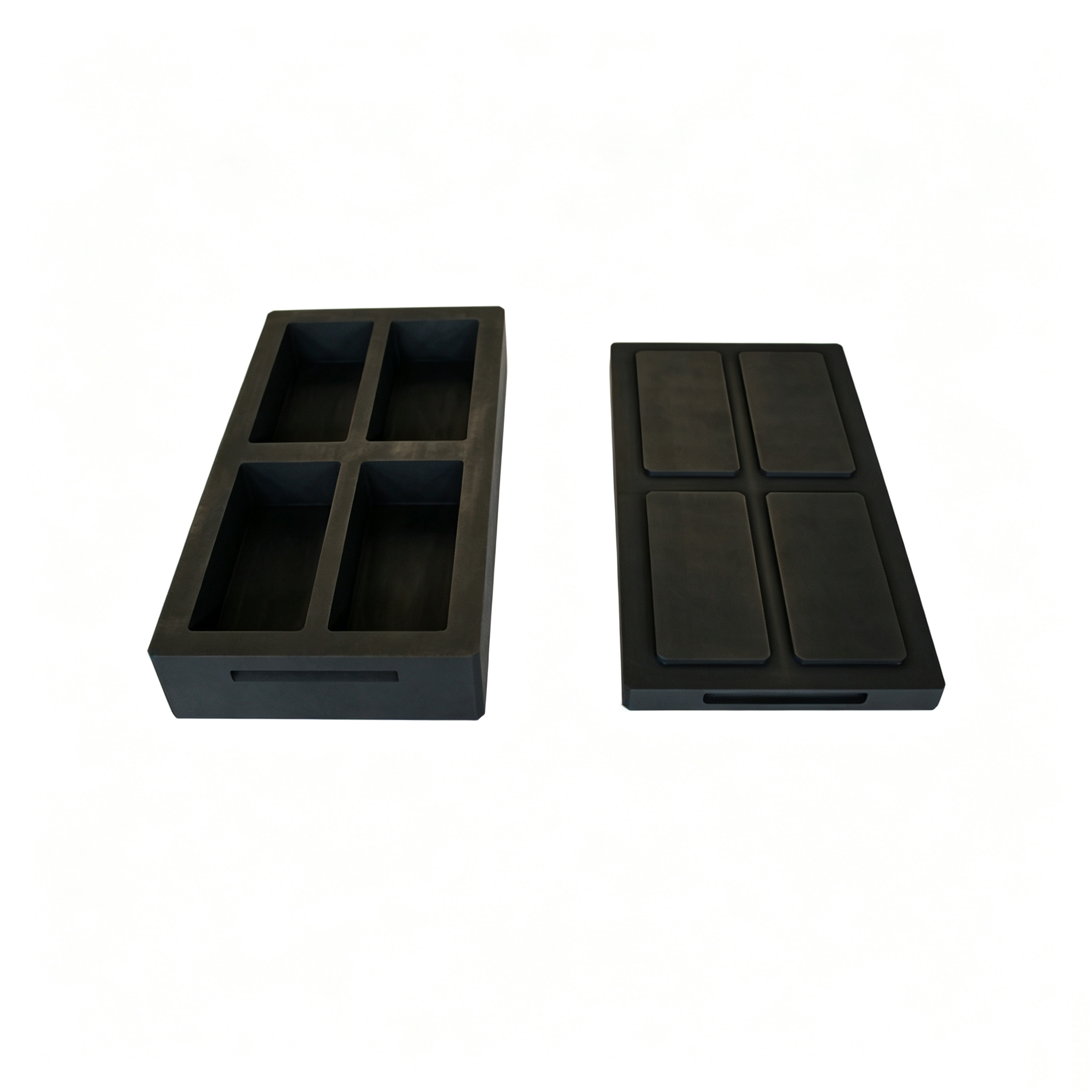 Lingoti&egrave;re en graphite &agrave; 4 cavit&eacute;s avec moule femelle assorti et plaque de recouvrement m&acirc;le pour le moulage de lingots en cuivre, argent et or