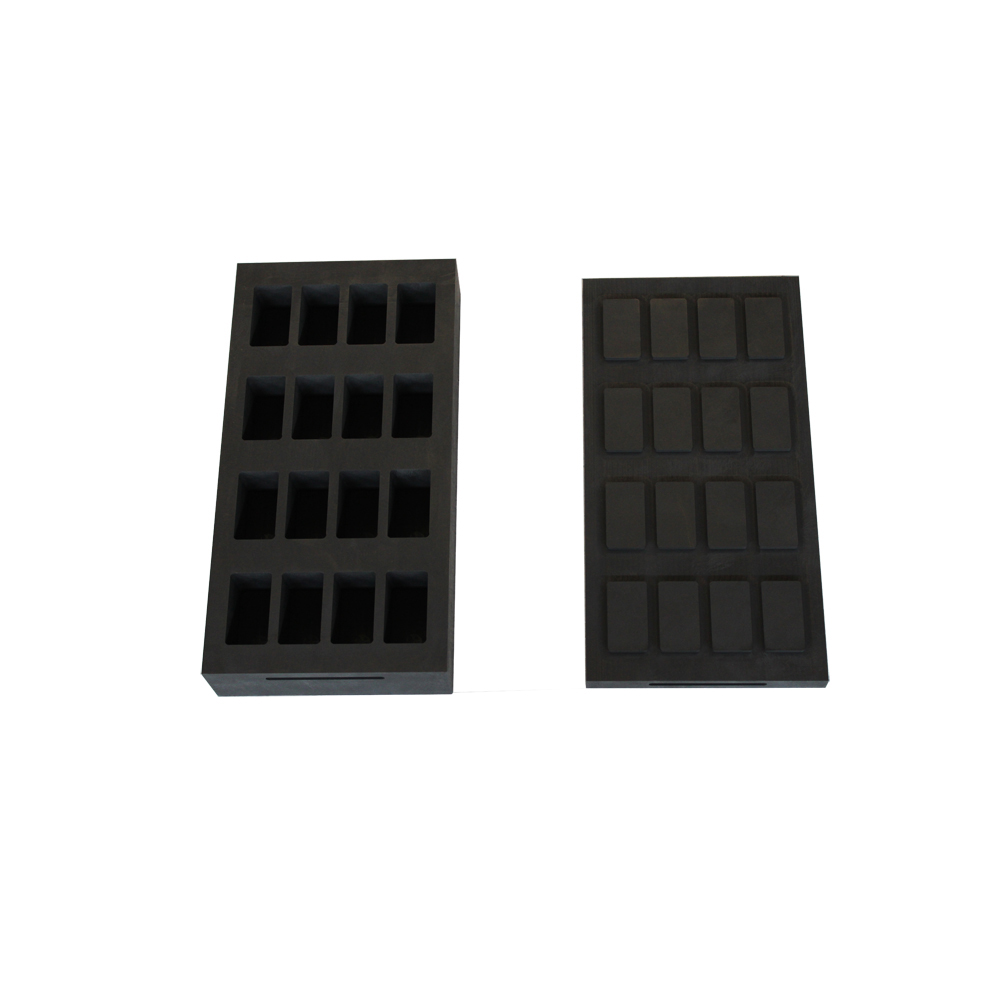 Lingoti&egrave;re en graphite &agrave; 16 cavit&eacute;s, disposition 4x4 avec couvercle pour le moulage de barres d'or &agrave; grand volume