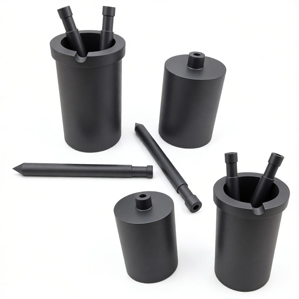 Creusets en graphite avec trous centraux | Tiges/buses de bouchon pour machines de coulée sous vide | Composants de fusion de graphite personnalisés résistant aux hautes températures