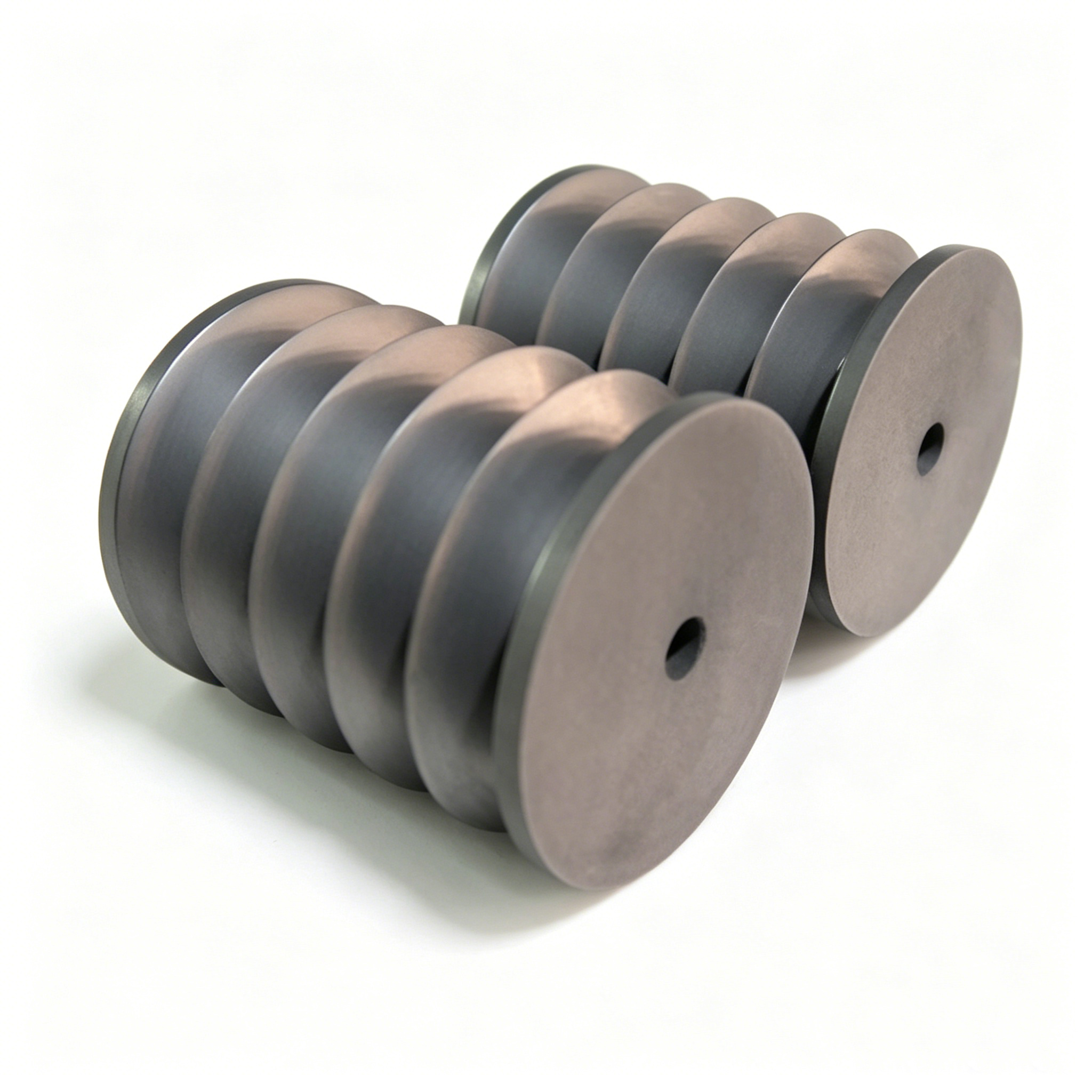 Roue de regroupement en graphite int&eacute;gr&eacute;e &agrave; cinq rainures, cinq canaux en V parall&egrave;les usin&eacute;s dans un seul corps, collecte de fibres multibrins sans enroulement crois&eacute;