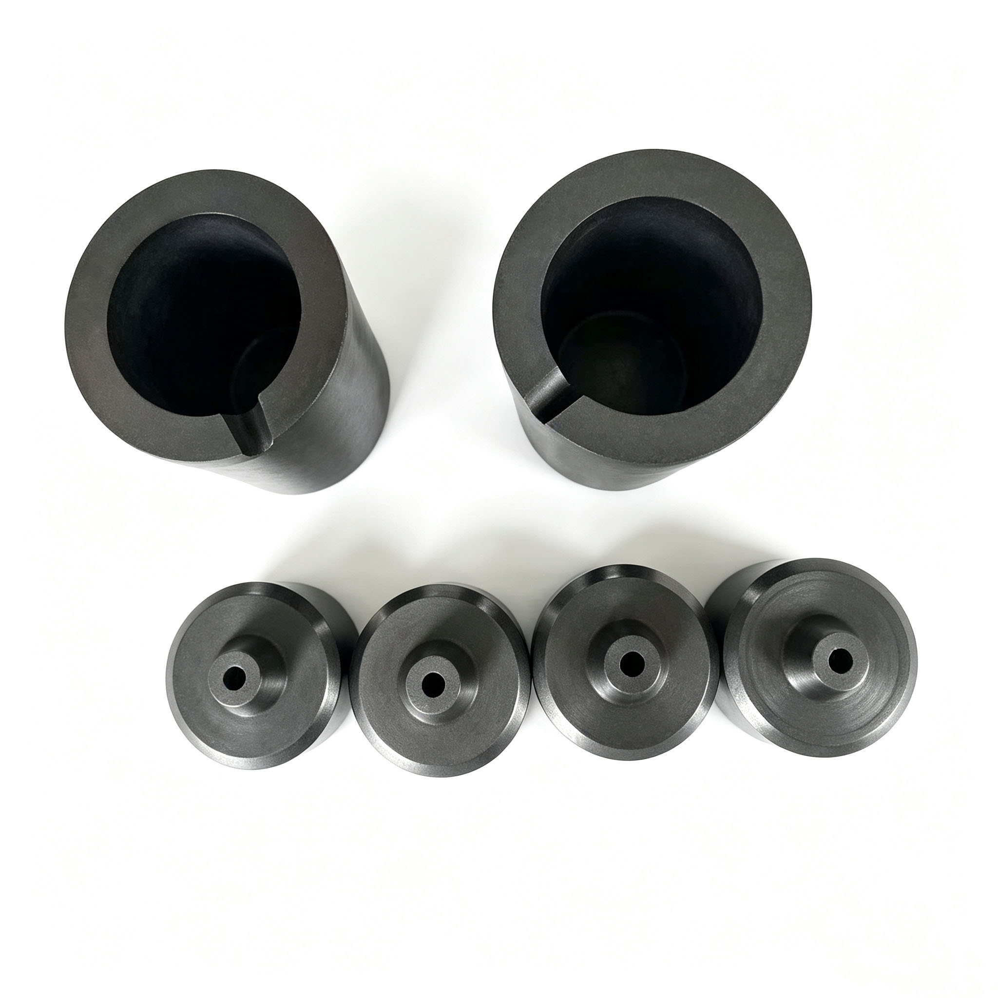 Pot de fusion en graphite haute temp&eacute;rature avec encoche de versement, creuset en graphite &agrave; trou central inf&eacute;rieur assorti pour ligne de coul&eacute;e automatique