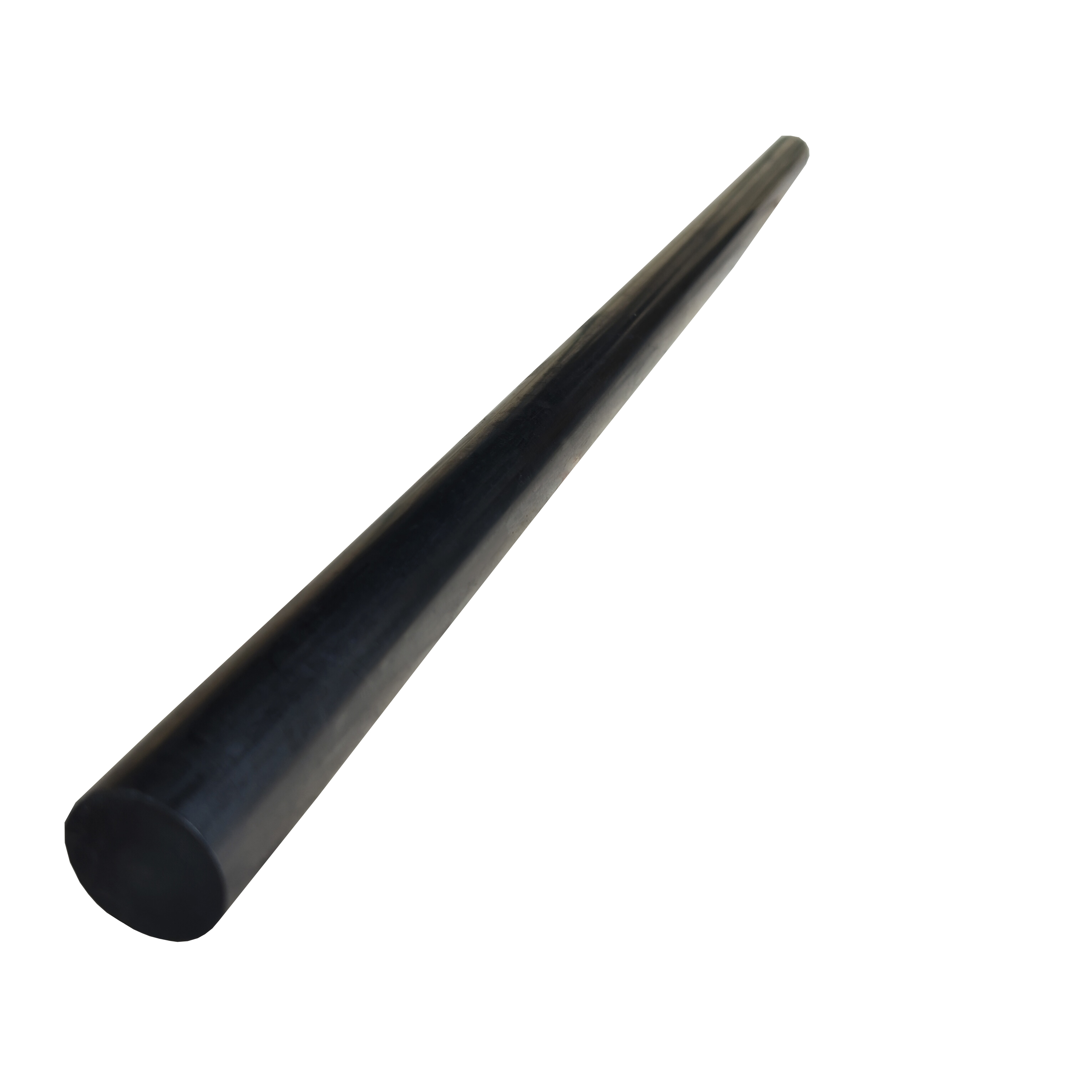 Gros plan diagonal d'une seule longue tige de graphite, usinage de pr&eacute;cision &agrave; extr&eacute;mit&eacute; conique, tige d'&eacute;lectrode en graphite personnalis&eacute;e, barre de carbone de haute puret&eacute;, pi&egrave;ce usin&eacute;e CNC, tol&eacute;rance de diam&egrave;tre &plusmn; 0,01 mm