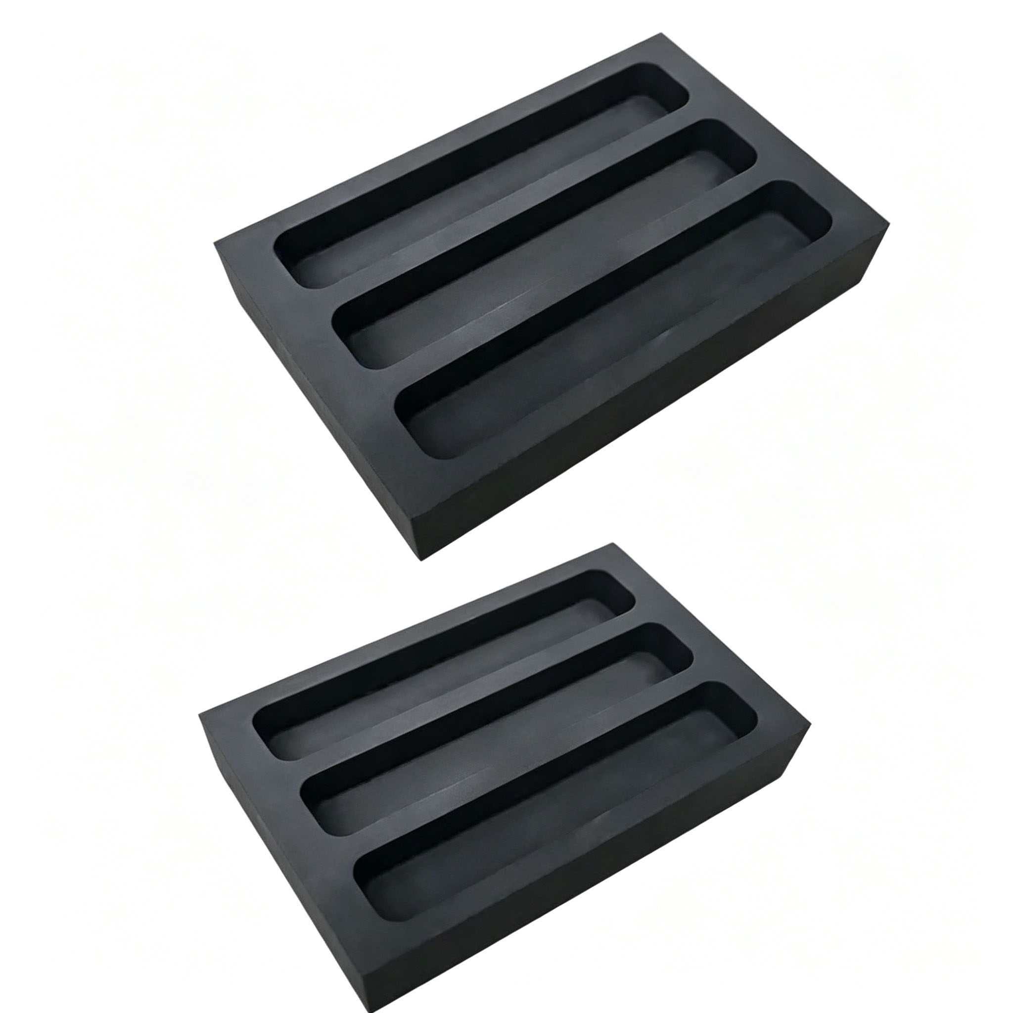 Lingoti&egrave;re en graphite &agrave; 3 fentes de petite taille pour le moulage de barres d'or de bijoux