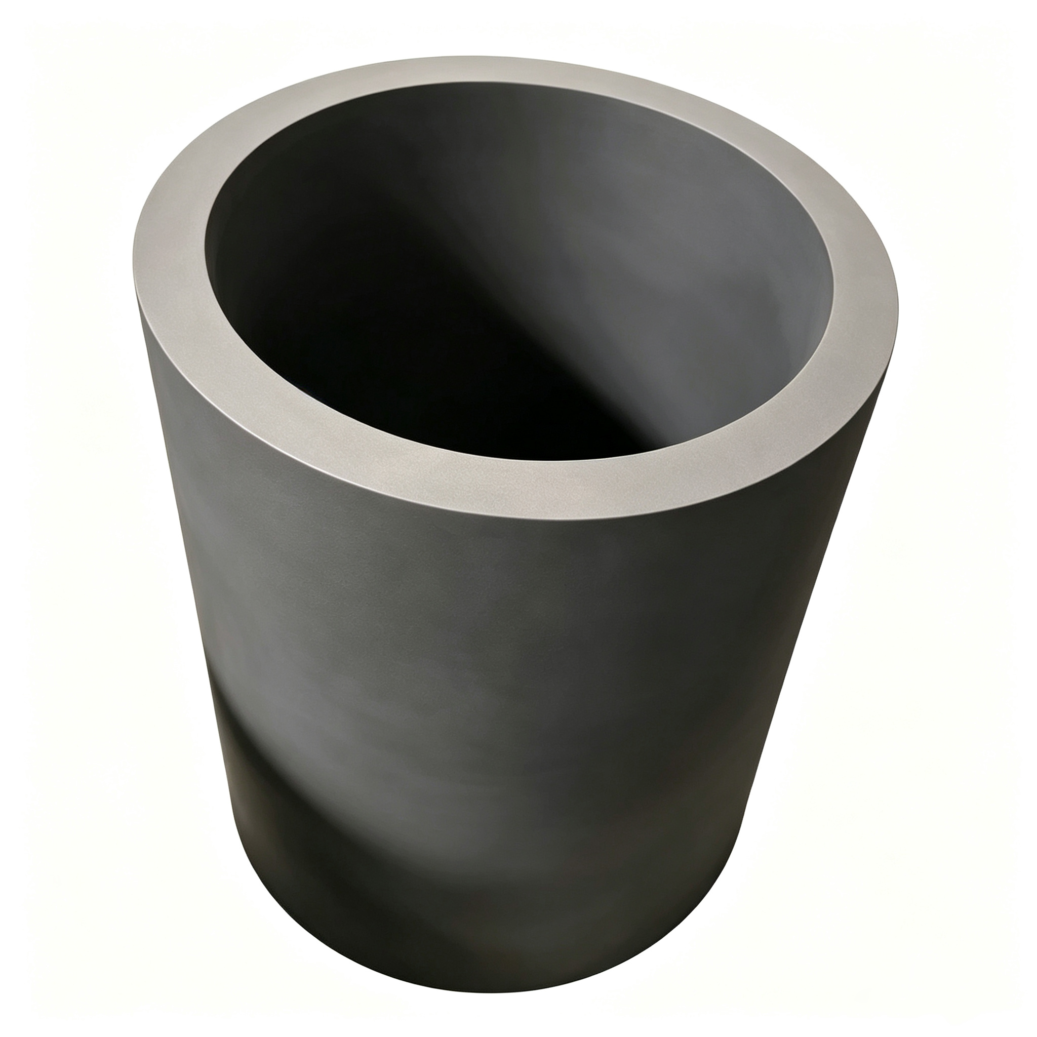 Creuset cylindrique en graphite vue de dessus texture annulaire concentrique, construction &agrave; paroi &eacute;paisse, int&eacute;rieur usin&eacute; avec pr&eacute;cision pour une r&eacute;partition uniforme de la chaleur, creuset de fusion industriel NHD Carbon