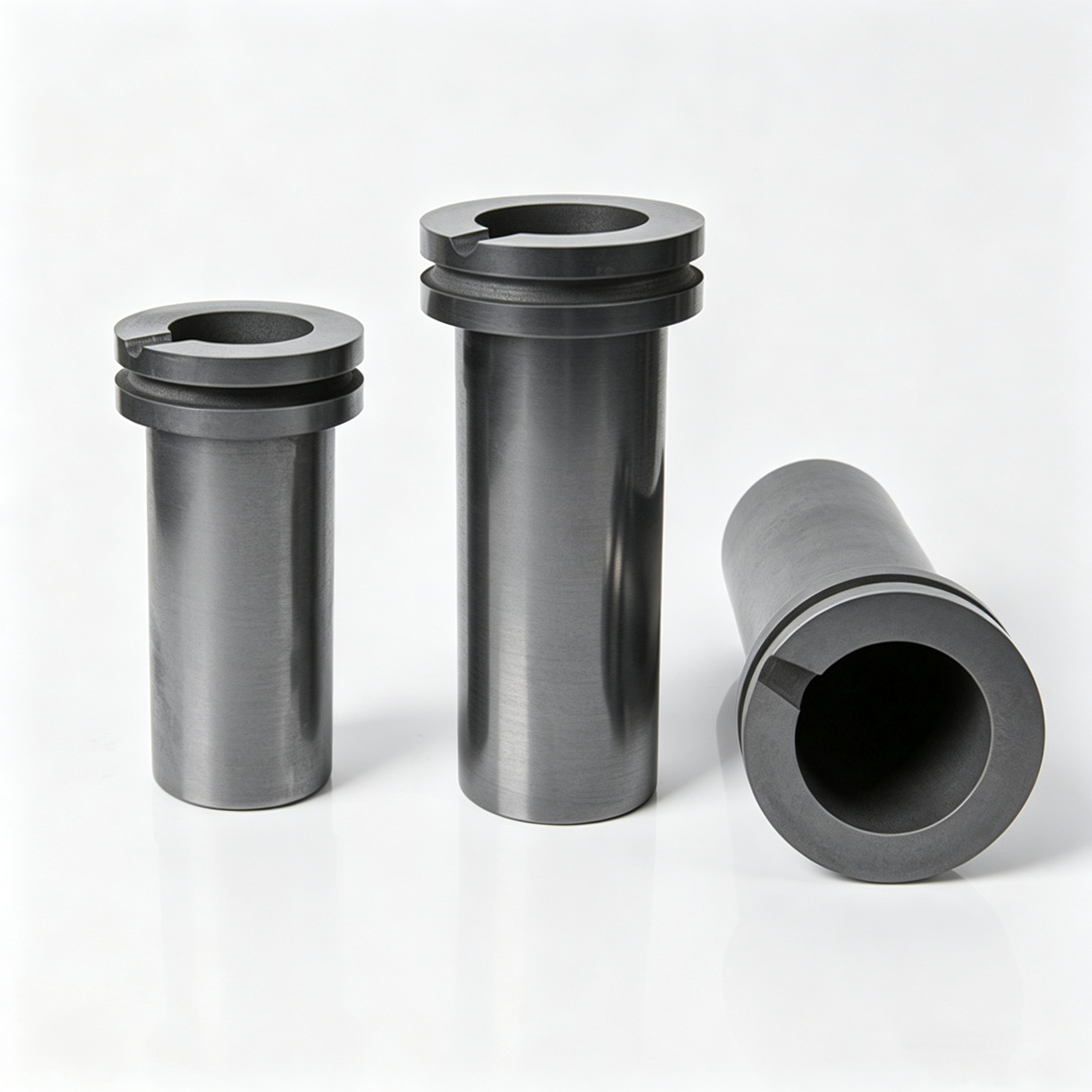 D&eacute;tail de la structure du creuset en graphite &agrave; double anneau montrant la conception de l'anneau de r&eacute;tention sup&eacute;rieur et de l'anneau de support inf&eacute;rieur pour un versement stable du m&eacute;tal