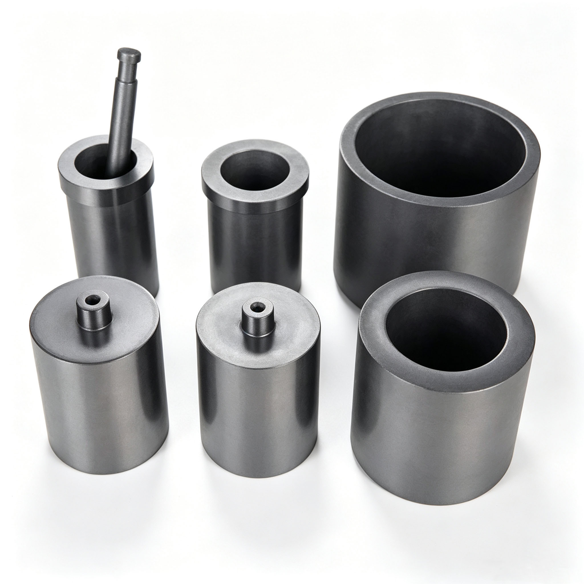 Ensemble de creusets en graphite isostatique haute densit&eacute; de plusieurs tailles, &eacute;quip&eacute; d'une tige de piston en graphite personnalis&eacute;e, de creusets en graphite anti-oxydation pour le moulage de bijoux en or, en argent et en cuivre et de fours de fusion industriels, support de dimension OEM