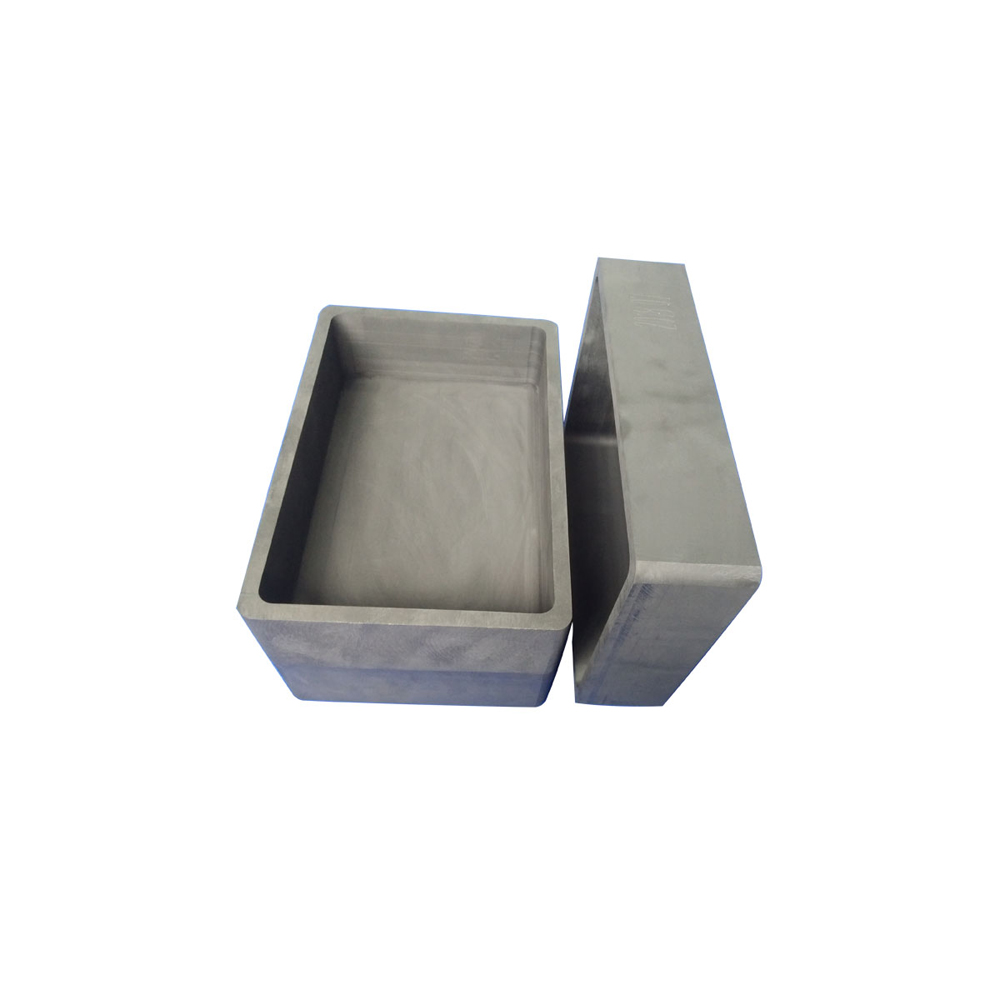 Bo&icirc;te rectangulaire en graphite de haute puret&eacute; avec couvercle, utilis&eacute;e pour le frittage &agrave; haute temp&eacute;rature de mat&eacute;riaux en poudre, pr&eacute;sentant une surface lisse et des bords pr&eacute;cis