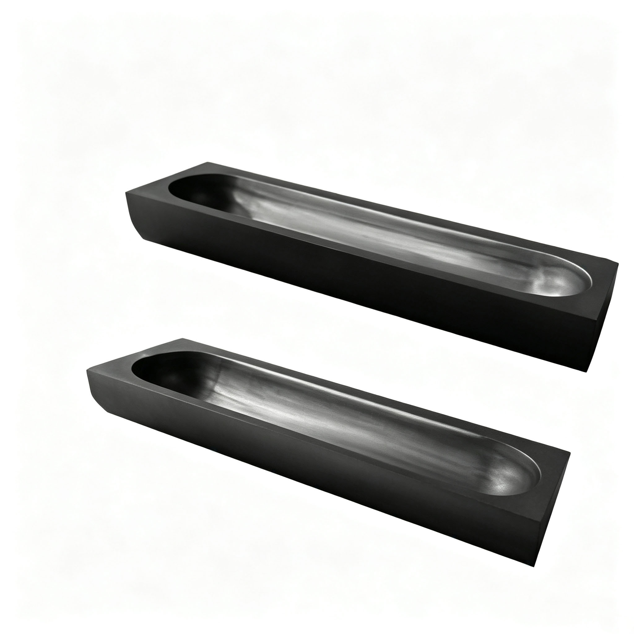 Paire de longs bateaux en graphite semi-circulaires vue de dessus, bateau de frittage en graphite haute densit&eacute;