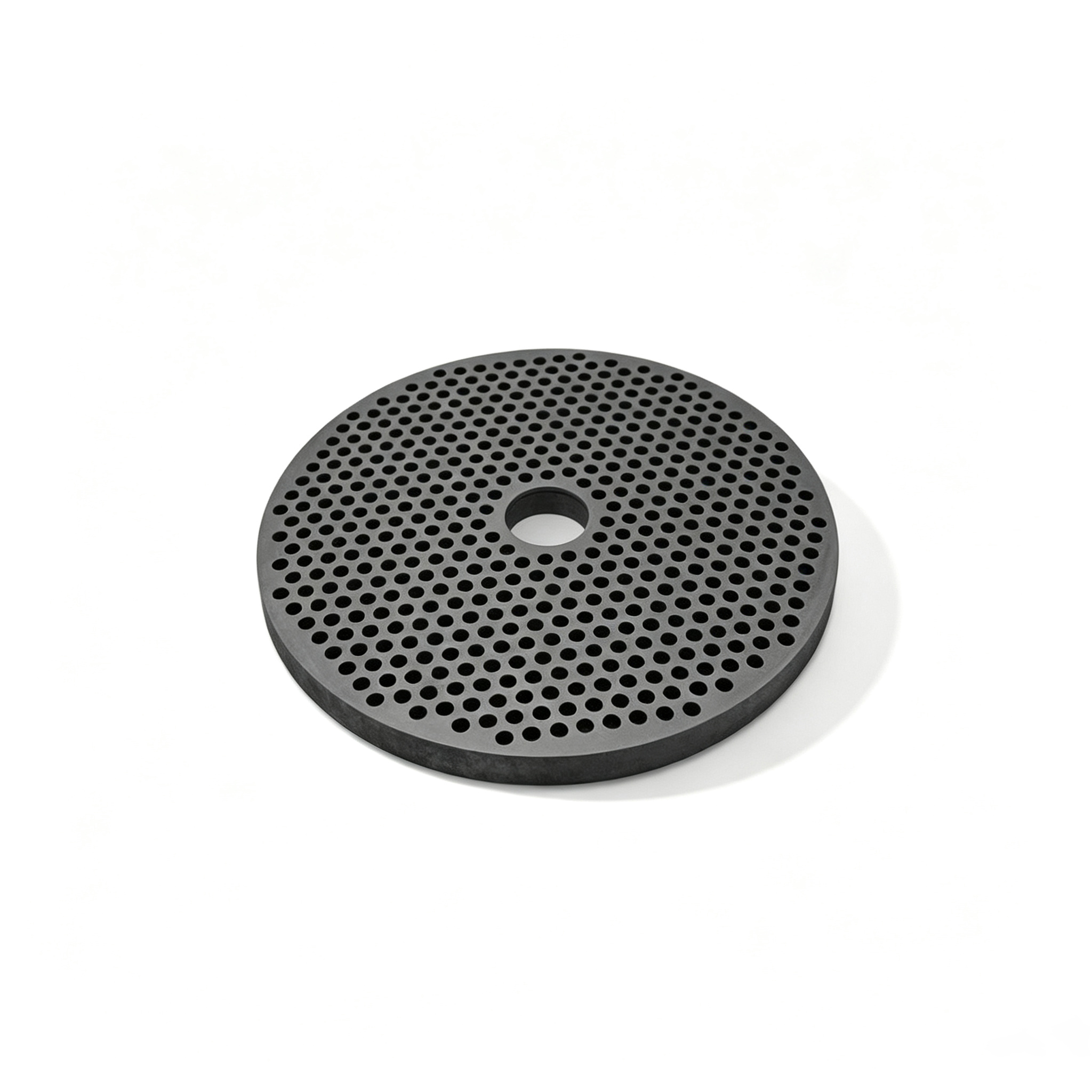 Mod&egrave;le 3D de disque perfor&eacute; en graphite &agrave; paroi &eacute;paisse avec structure robuste et trou central, plateau de frittage en carbone poreux robuste con&ccedil;u pour les applications de m&eacute;tallurgie des poudres &agrave; charge &eacute;lev&eacute;e