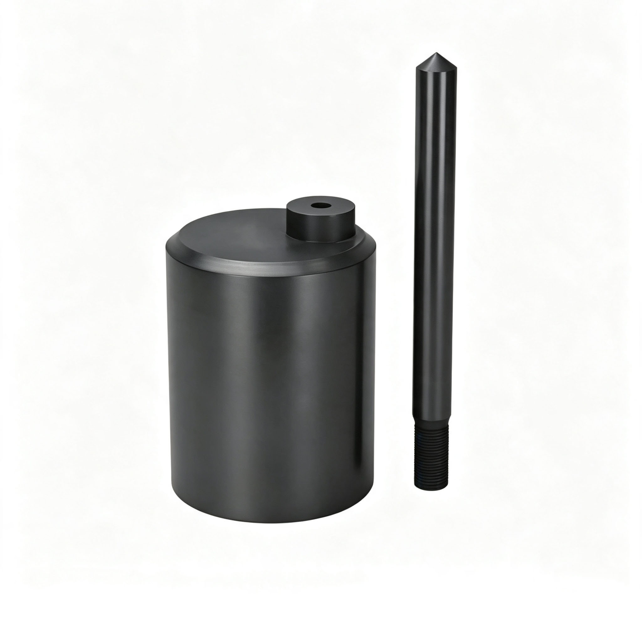 Creuset en graphite vertical usin&eacute; sur mesure associ&eacute; &agrave; une tige d'agitation en graphite filet&eacute;e pointue pour la fusion des m&eacute;taux platine et palladium